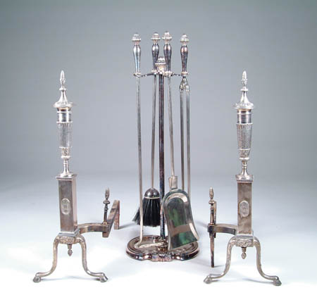 Appraisal: OUTSTANDING FEDERAL STYLE SILVER PLATED FIREPLACE SUITE Suite consists of