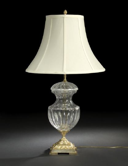 Appraisal: Continental Gilt-Brass-Mounted Panel-Cut Glass Table Lamp of ribbed vasiform in