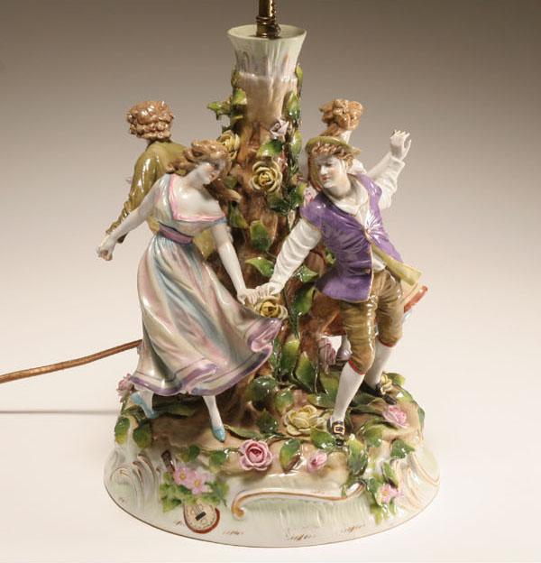 Appraisal: German th century porcelain figural group lamp of two dancing