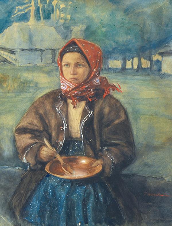 Appraisal: TEODOR AXENTOWICZ Polish - Ukrainian Peasant Girl watercolour and gouache