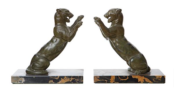 Appraisal: A PAIR OF FRENCH ART DECO 'LEOPARD' BOOKENDS BY PERRINA