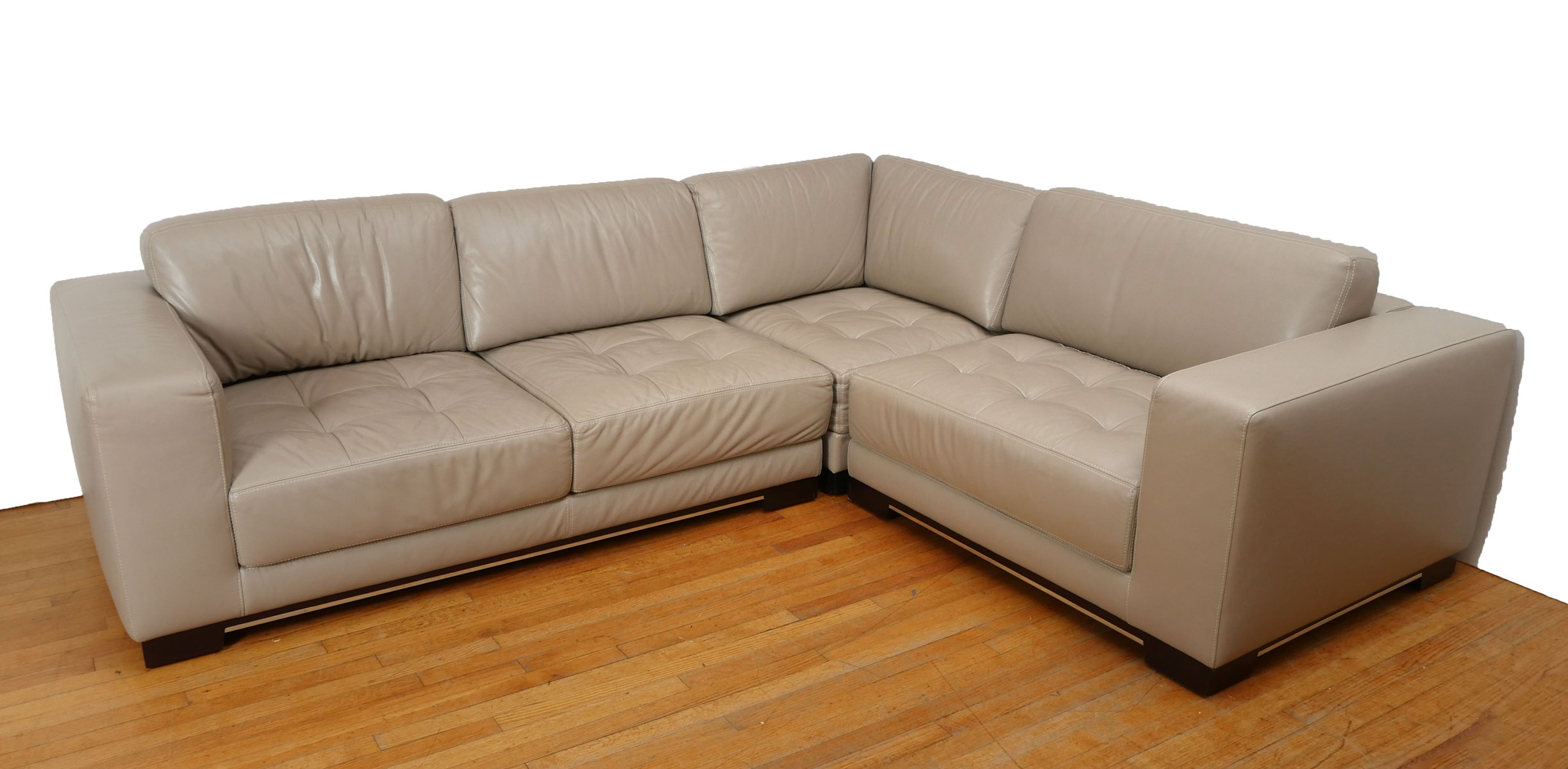 Appraisal: MODERN LEATHER SECTIONAL SOFA Taupe colored leather part sectional sofa