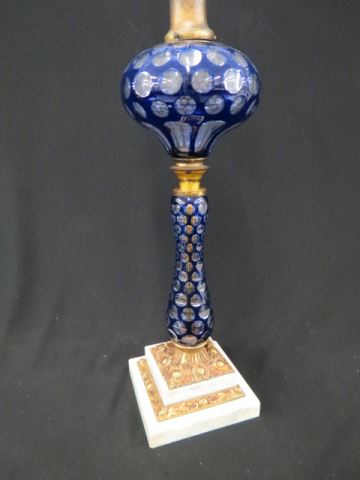 Appraisal: Cobalt Cut-to-Clear Lamp Thousand Eyes or coin spot marble bronzed