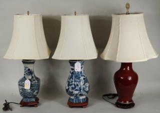 Appraisal: Three Asian Jars As Lamps Three Asian jars as lamps