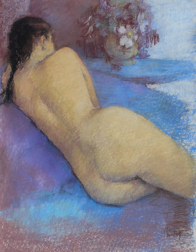 Appraisal: BOUTON Marcia American - Reclining Nude Pastel '' x ''