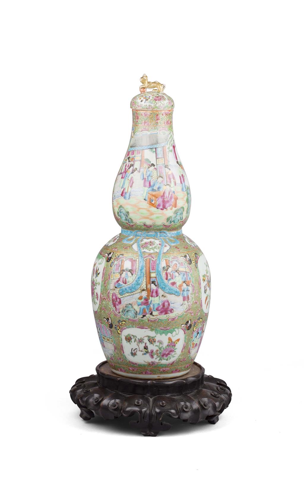 Appraisal: CHINESE CANTON FAMILLE ROSE VASE AND COVER TH CENTURY of