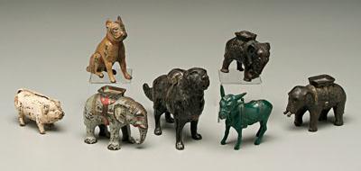 Appraisal: Seven animal cast iron banks one pig three elephants boxer