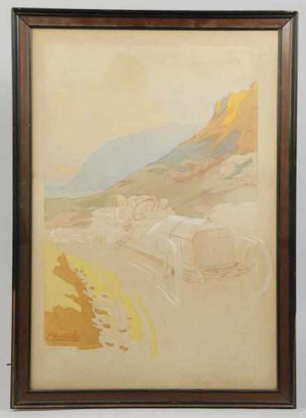 Appraisal: Framed French Montaut Racing Scene Watercolor Description Circa Depicts early