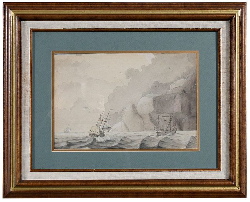 Appraisal: British School Maritime Scene th century Ships Near a Rocky