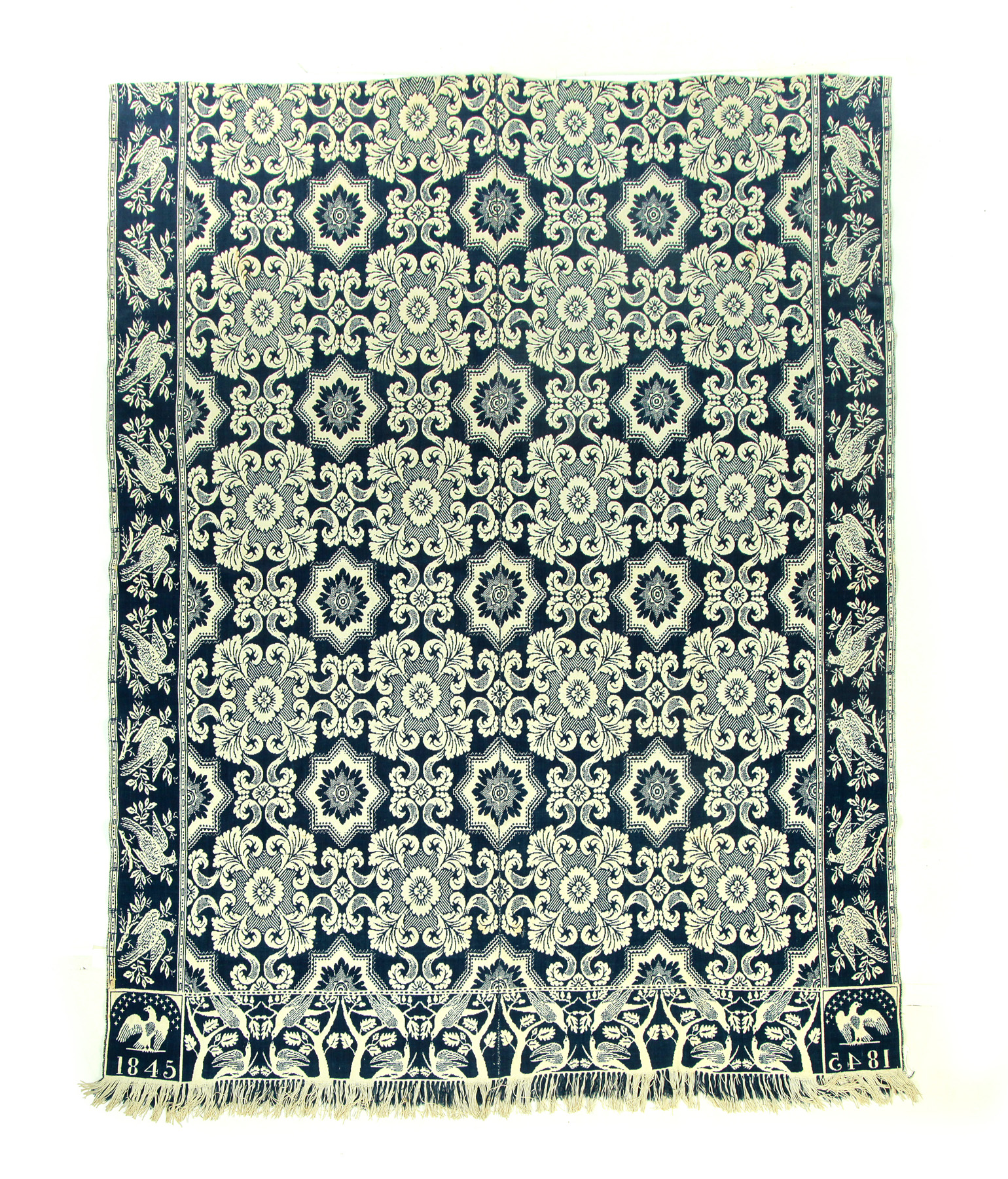 Appraisal: INDIANA JACQUARD COVERLET Woven by Matthew Rattray Wayne County wool