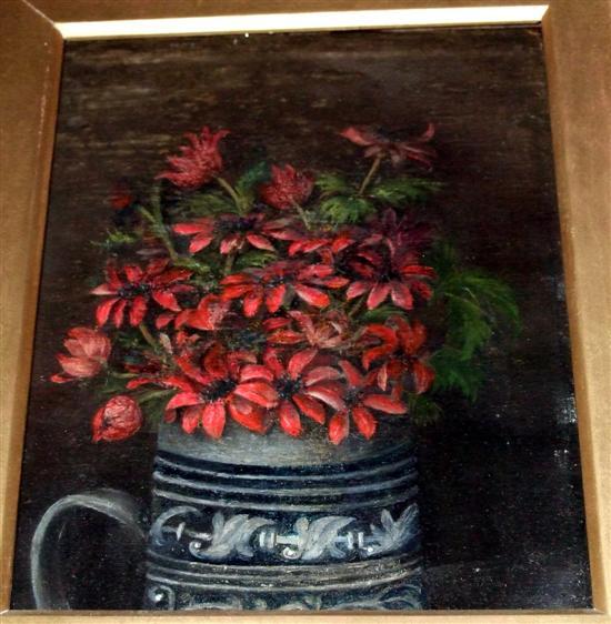 Appraisal: th century still-life of flowers unsigned oil on panel x