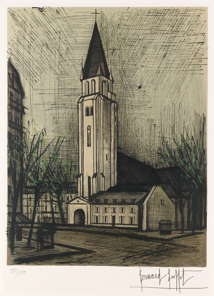 Appraisal: BERNARD BUFFET Saint-Germain-des-Pr s Paris Color lithograph x mm x