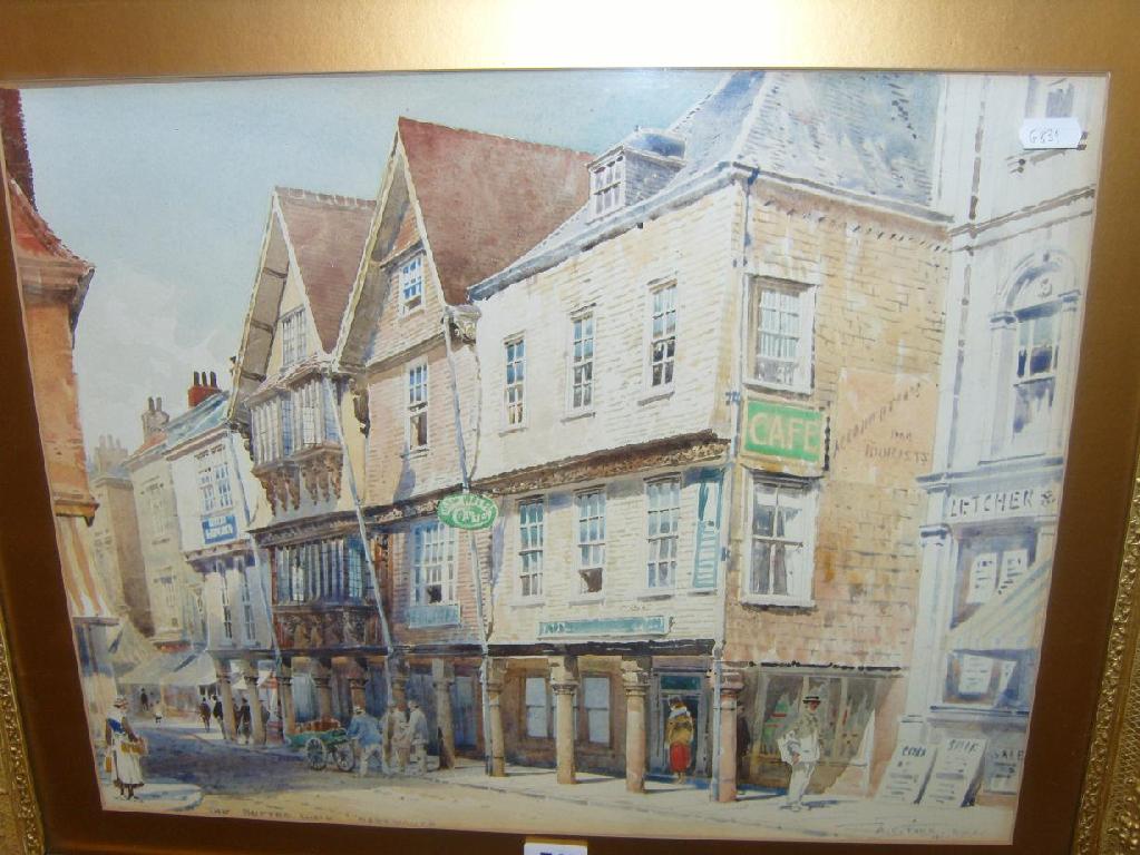 Appraisal: A watercolour of The Butter Walk Dartmouth including shop front