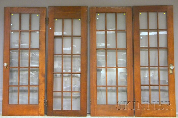 Appraisal: Four Architectural Glazed Fifteen-pane Pine French Doors two with glass