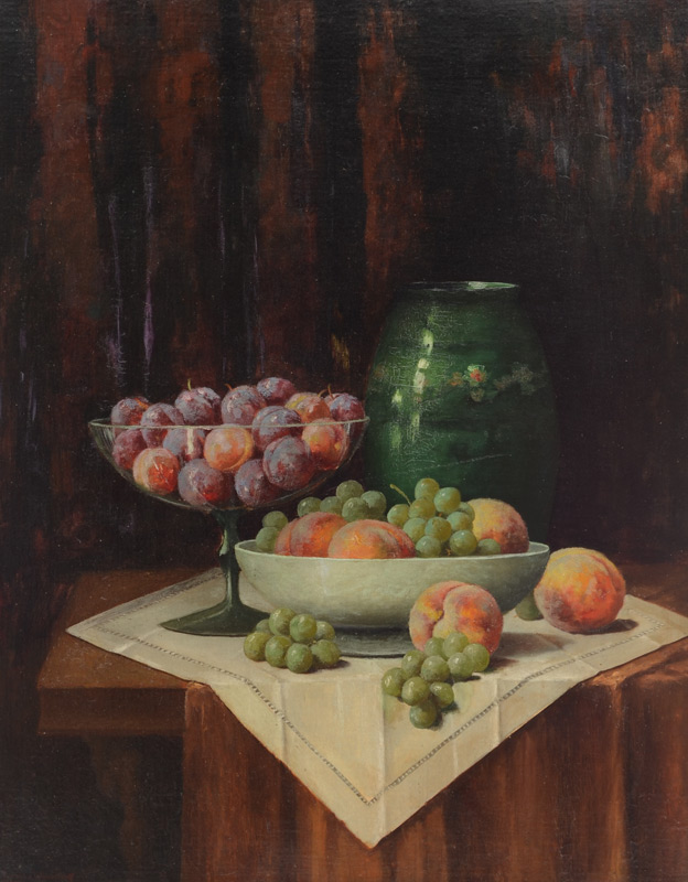 Appraisal: WOODRUFF Leonard American - Still Life with Plums Peaches Grapes