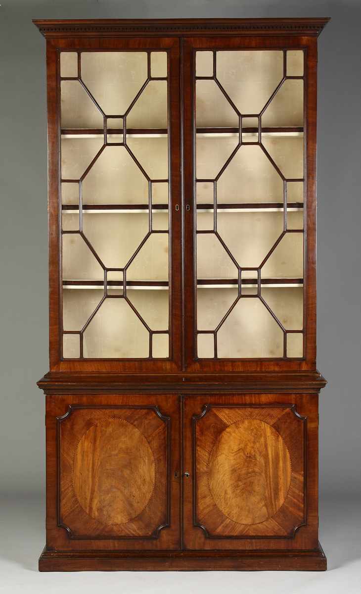 Appraisal: Pc George III Inlaid Figured Mahogany Bookcase Condition Nice old