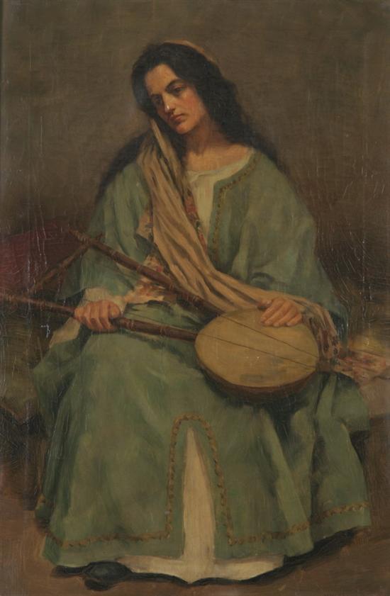 Appraisal: HENRY WILLIAM SHARADIN American - WOMAN PLAYING STRINGED INSTRUMENT signed