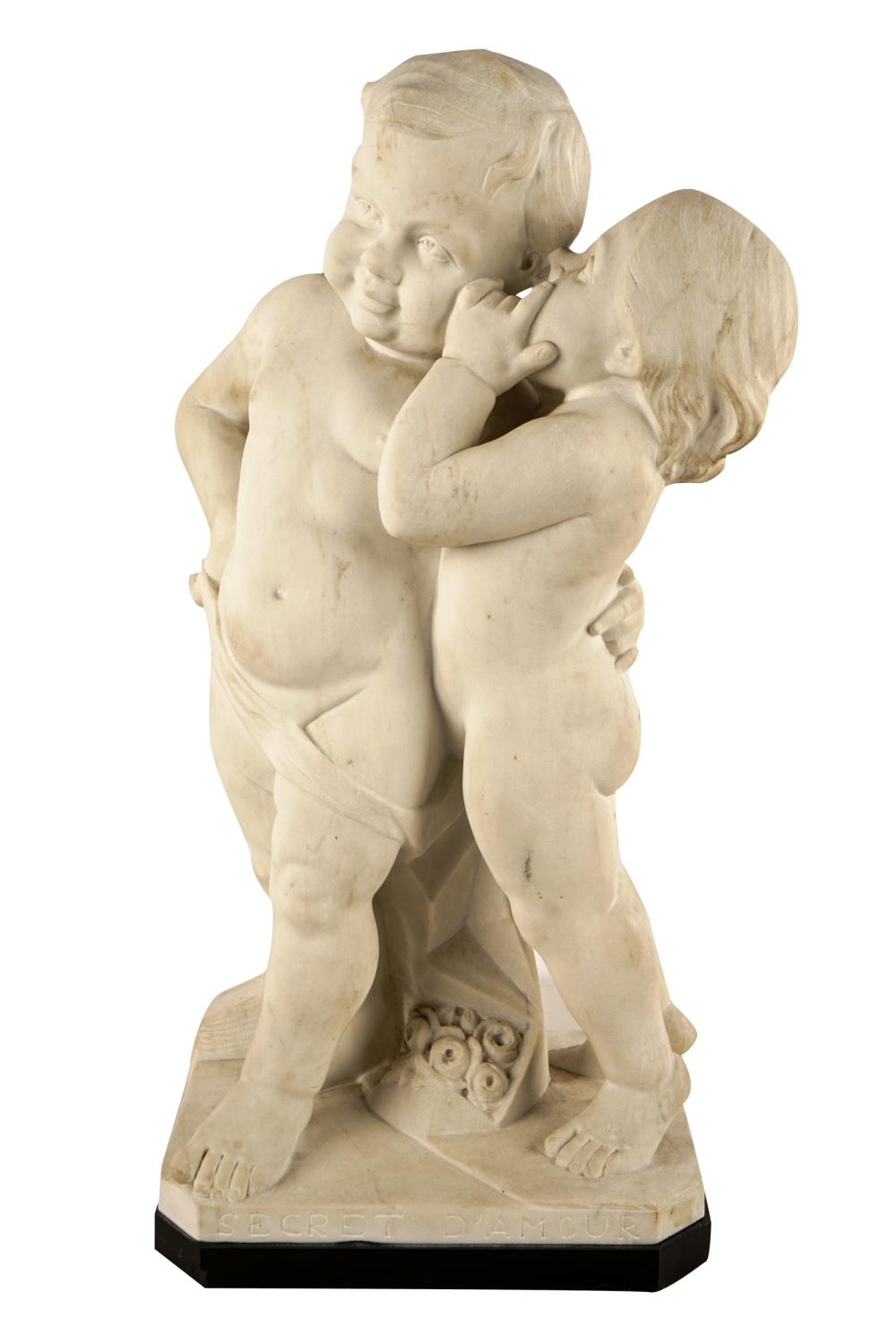 Appraisal: FREDERIC C FOCHT B SECRET D'AMOUR carved marble figural group