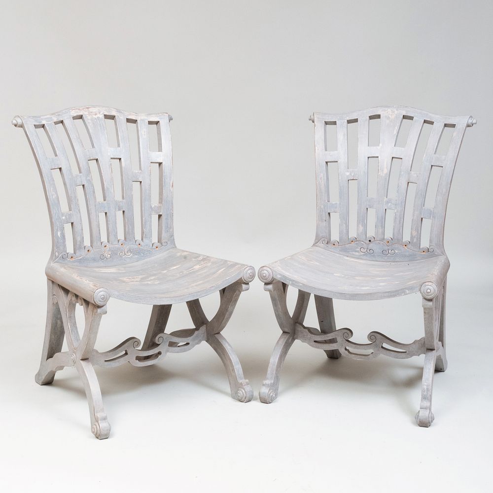 Appraisal: Pair of English Painted Wood Conservatory Chairs x x in