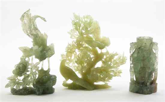 Appraisal: Three Carved Hardstone Articles each of a pale green translucent