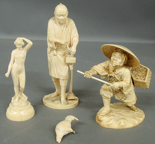 Appraisal: - Four Asian carved ivory figures- nude woman h two