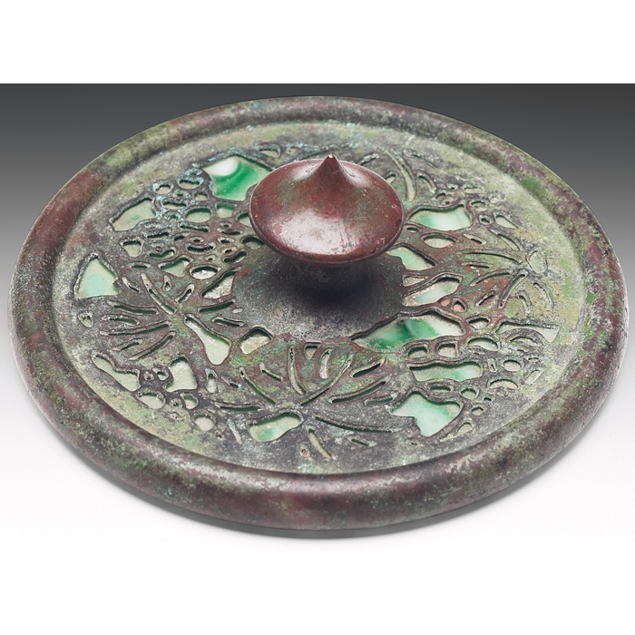 Appraisal: Tiffany Studios paperweight bronze in the grapevine pattern over green