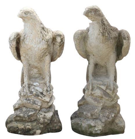 Appraisal: pair Cast stone garden statuary Eagles th c each with