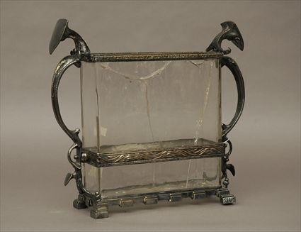 Appraisal: Rectangular Glass Vase Mounted on a Metal Base