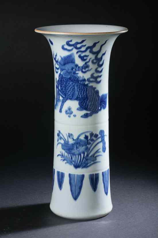 Appraisal: CHINESE BLUE AND WHITE BEAKER-FORM PORCELAIN VASE th century late