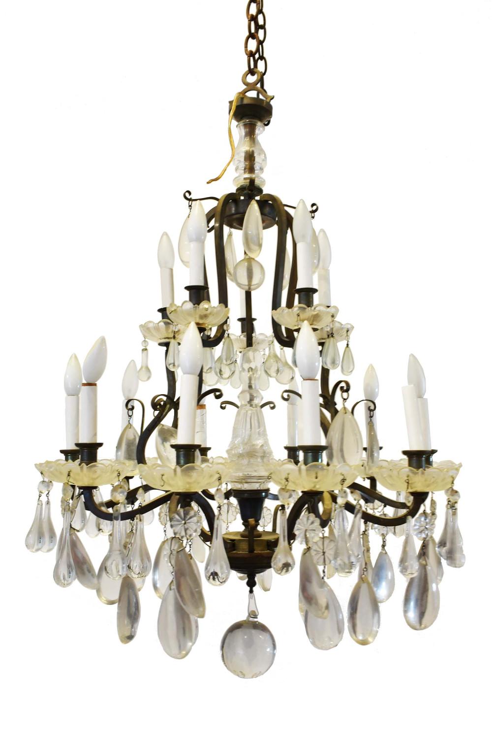 Appraisal: LOUIS XV STYLE BRONZE GLASS TEN-LIGHT CHANDELIEREarly th Century The