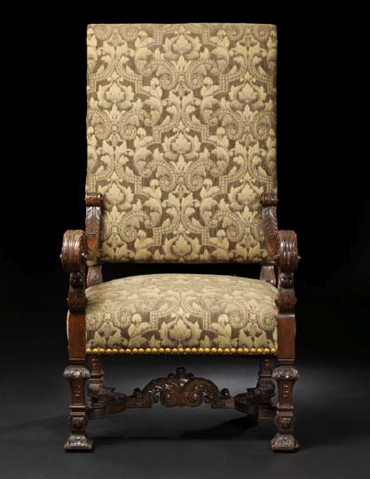 Appraisal: Louis XIII-Style Carved Mahogany Fauteuil a la Reine late th