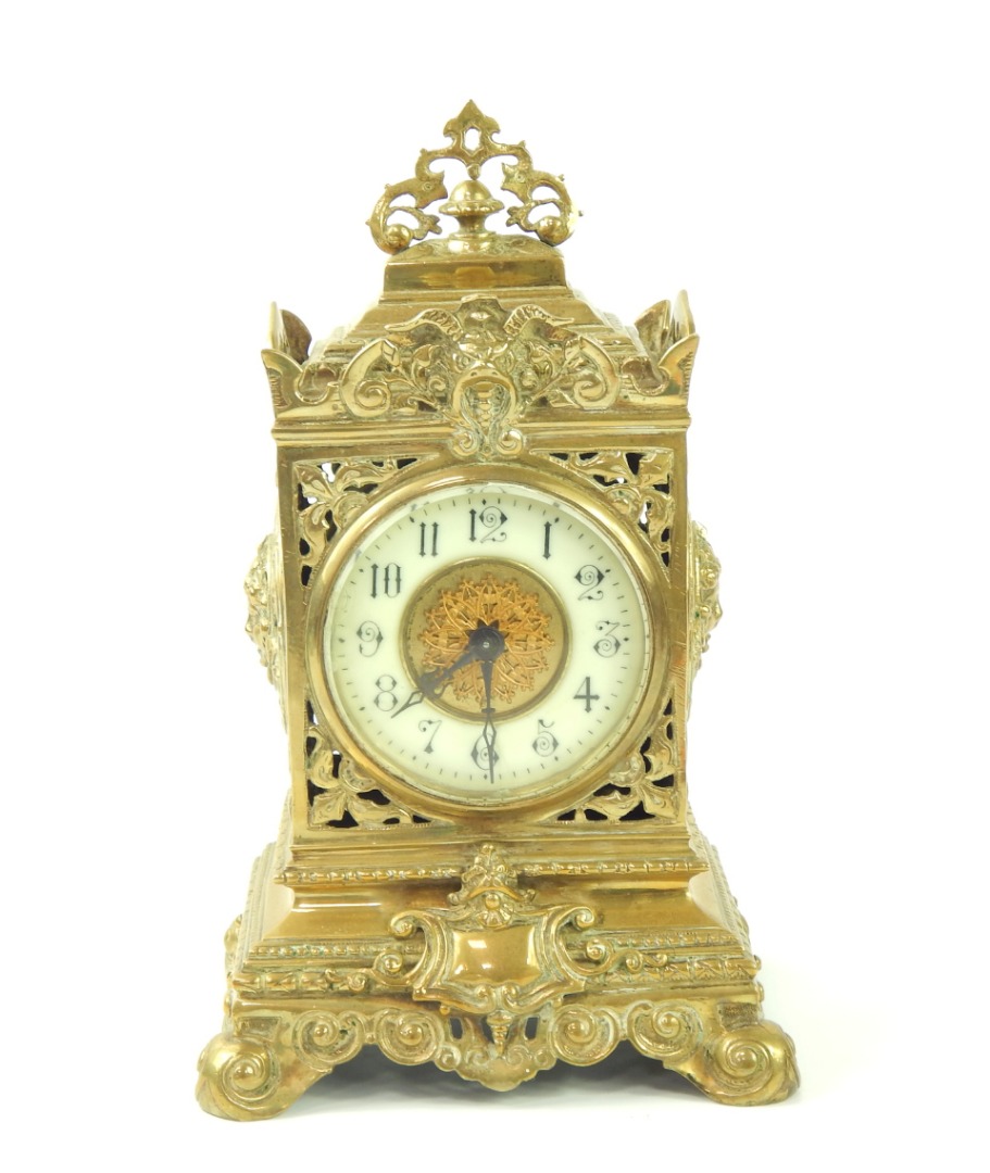 Appraisal: A late thC brass cased mantel clock brass dial and