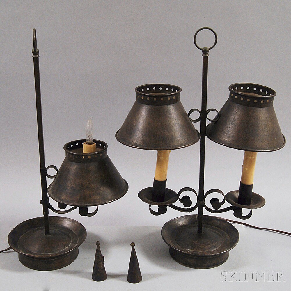 Appraisal: Two Tin Student Lamps possibly France th century a two-light