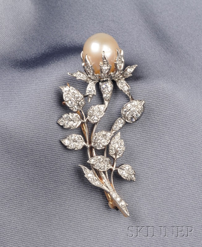 Appraisal: Edwardian Pearl and Diamond Brooch Kirkpatrick Co designed as a