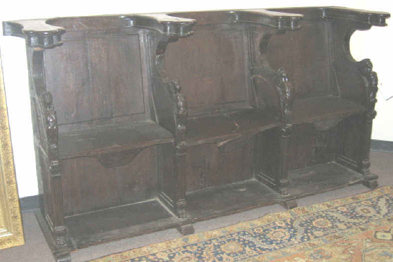 Appraisal: ANTIQUE CARVED OAK MONASTIC CHOIR BENCH With three stalls separated