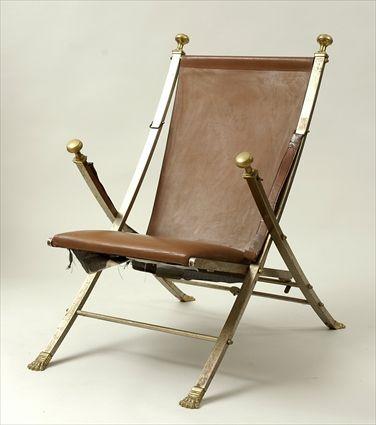 Appraisal: Campaign-Style Brass and Steel Folding Chair x in