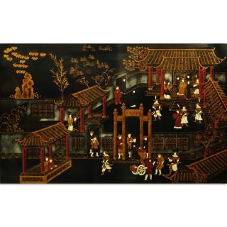 Appraisal: Maitland-Smith Mid th C Chinese Black Lacquered Wall Panel Decorated