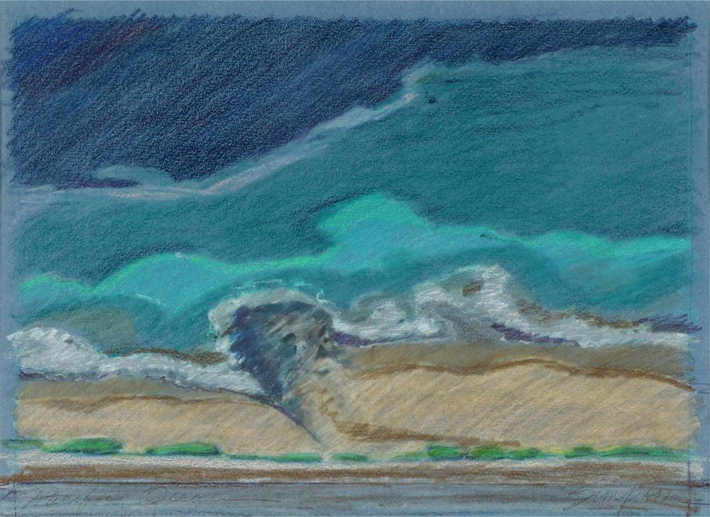 Appraisal: ARTIST UNKNOWN COASTAL LANDSCAPEpastel on blue paper matted and framed