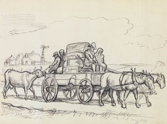 Appraisal: JOHN STEUART CURRY Family in a Wagon Pencil and pen