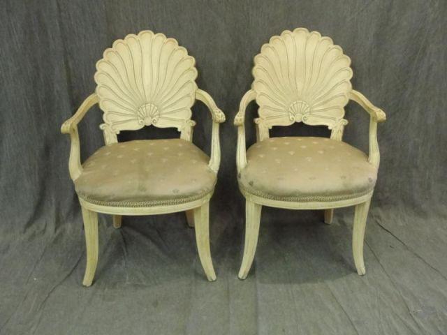 Appraisal: Pair of Neoclassical Style Arm Chairs Very decorative Painted white