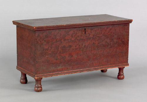 Appraisal: Diminutive painted pine blanket chest th c retaining its original