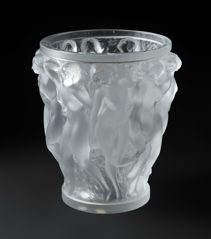 Appraisal: LALIQUE BACCHANTES CRYSTAL VASE Molded frosted vase with figures of