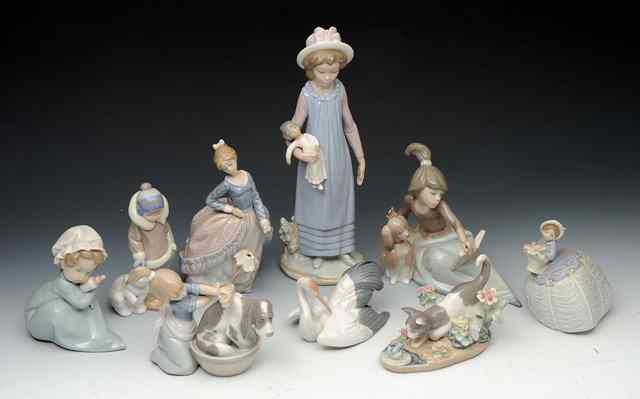 Appraisal: NINE LLADRO FIGURES to include model nos and some with