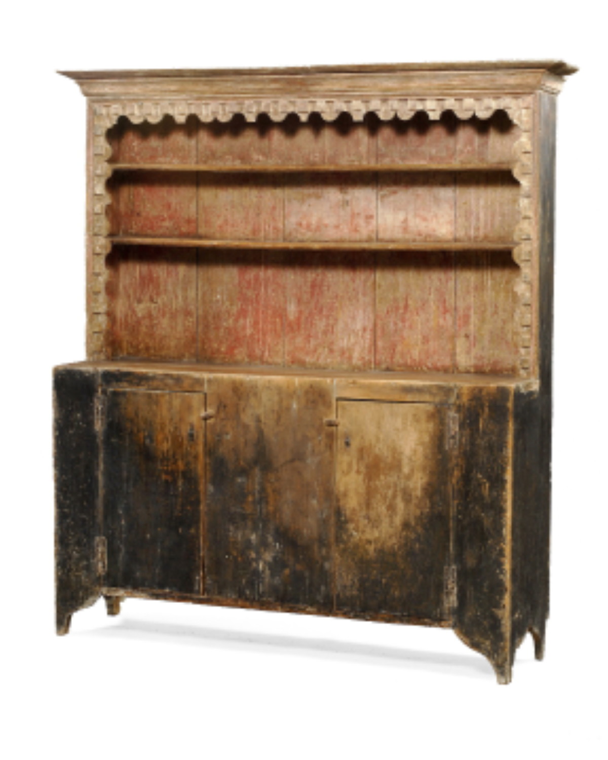 Appraisal: OPEN-TOP PEWTER CUPBOARD WITH SCALLOPED DECORATION NORTHERN NEW YORK OR