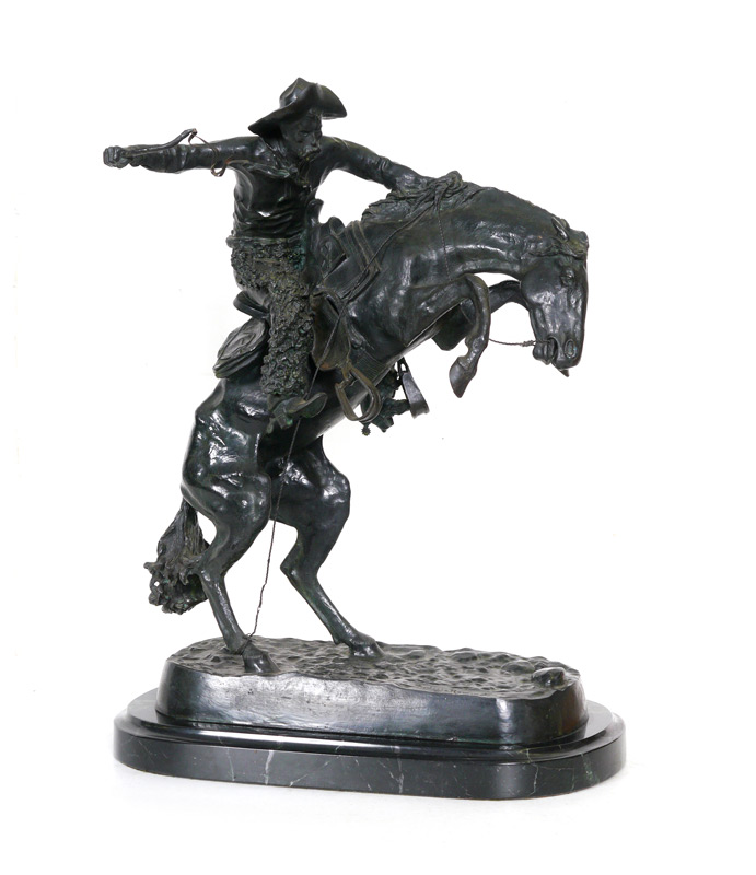 Appraisal: BRONZE BRONCO BUSTER SCULPTURE AFTER REMINGTON '' h x ''