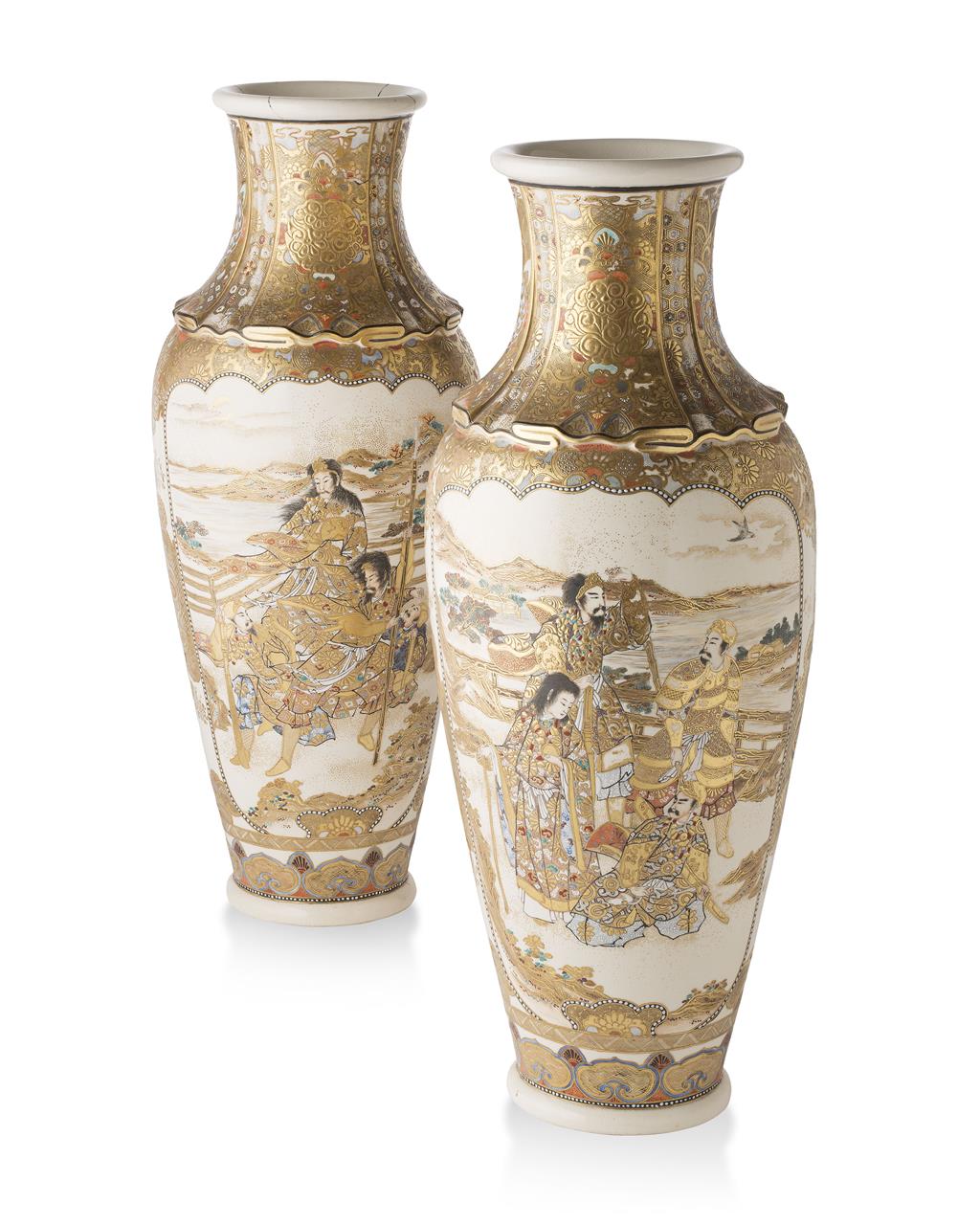 Appraisal: LARGE PAIR OF JAPANESE SATSUMA VASES LATE TH CENTURY each