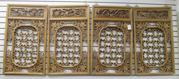 Appraisal: A SET OF FOUR CARVED WOOD LATTICE PANELS Chinese th