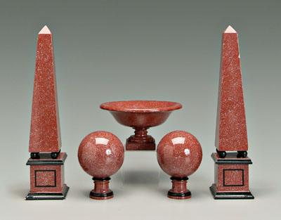 Appraisal: Painted obelisk and orb set two obelisks with bases -