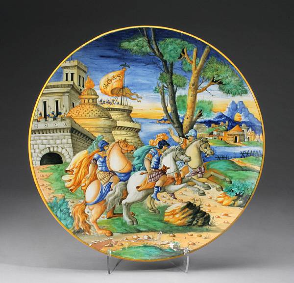 Appraisal: A Cantigalli maiolica charger late th century Centered by three