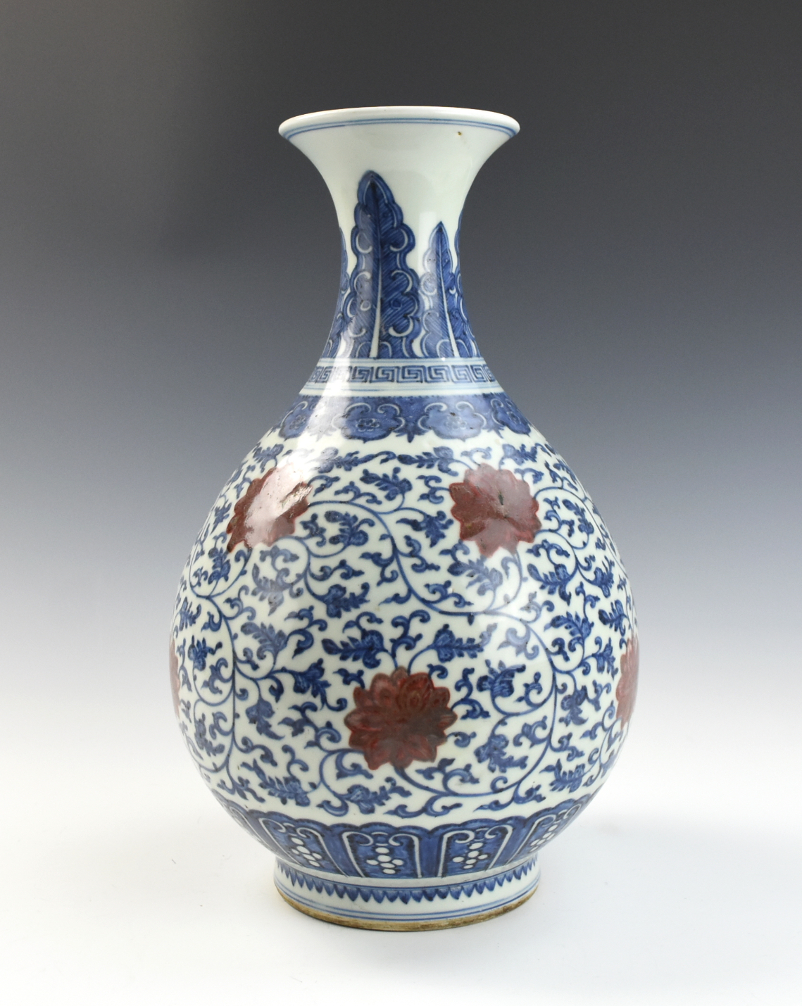 Appraisal: CHINESE BLUE COPPER-RED YUHUCHUN VASE Chinese elegantly potted with a